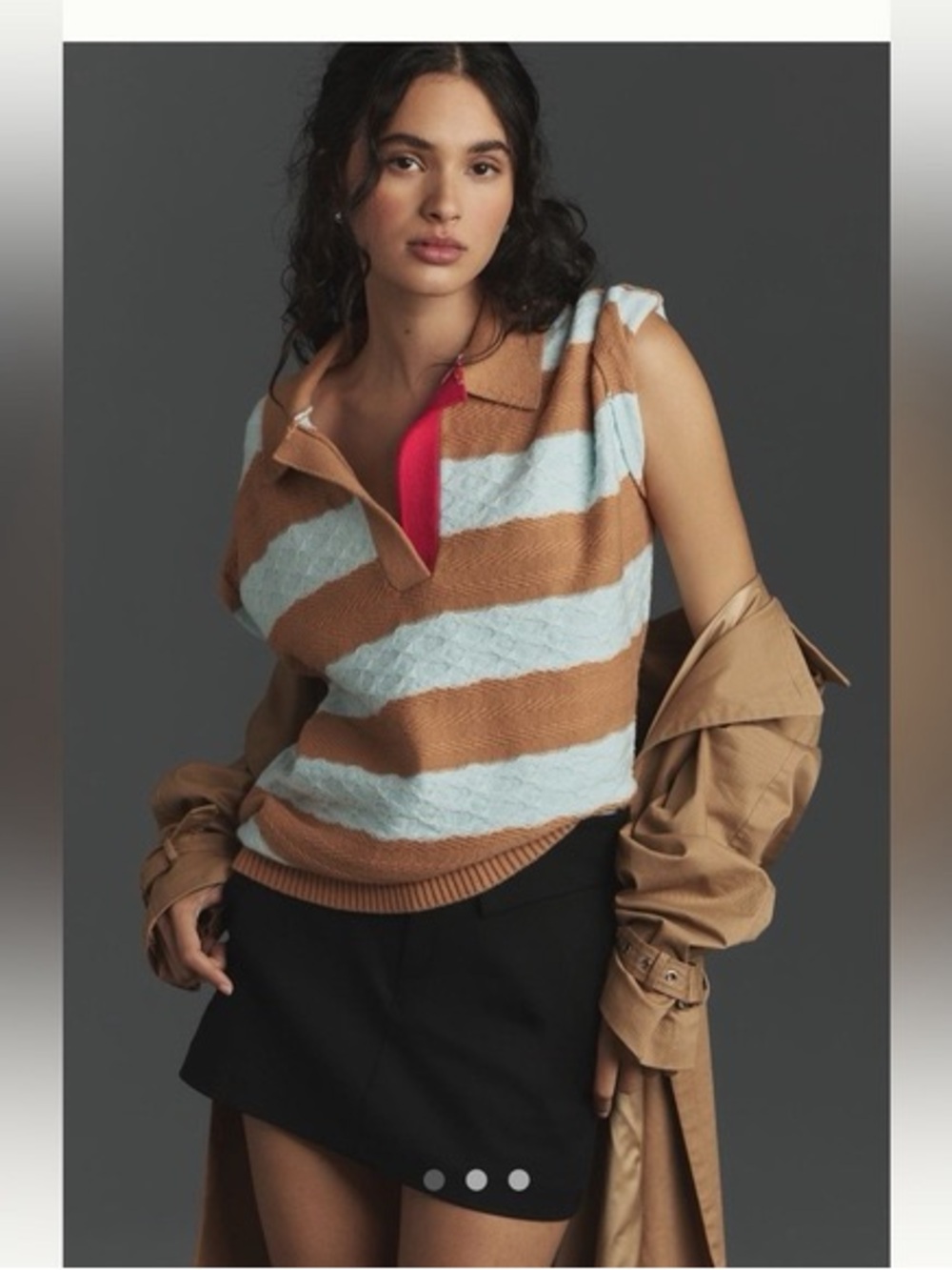 Maeve Oversized Textured Collared Muscle Sweater Vest - S